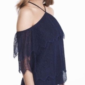White House Black Market Tiered Lace Cold Shoulder Blouse NWT Size XL